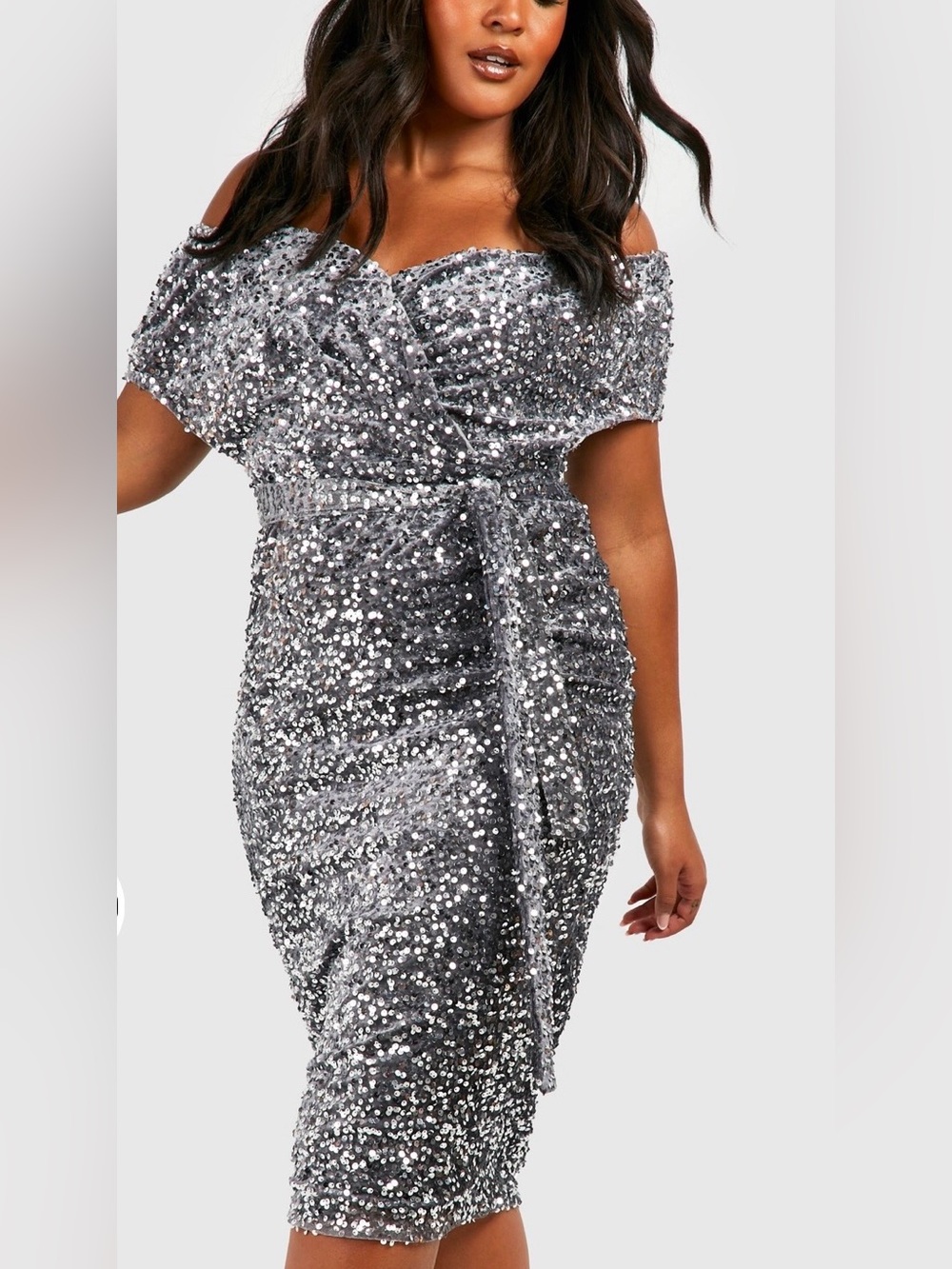 NWT Boohoo Silver Sequin Midi Glamorous Dress Size 18